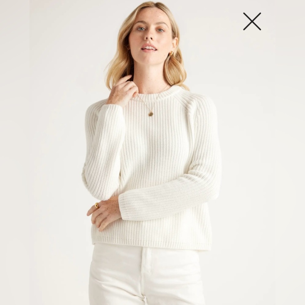 Quince 100% Organic Cotton Fisherman Crew Sweater in Ivory, Size Medium